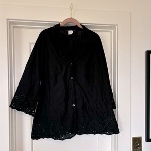 Marina Rinaldi Sport Black Cotton Eyelet Blouse Sz 29 / XL #0566